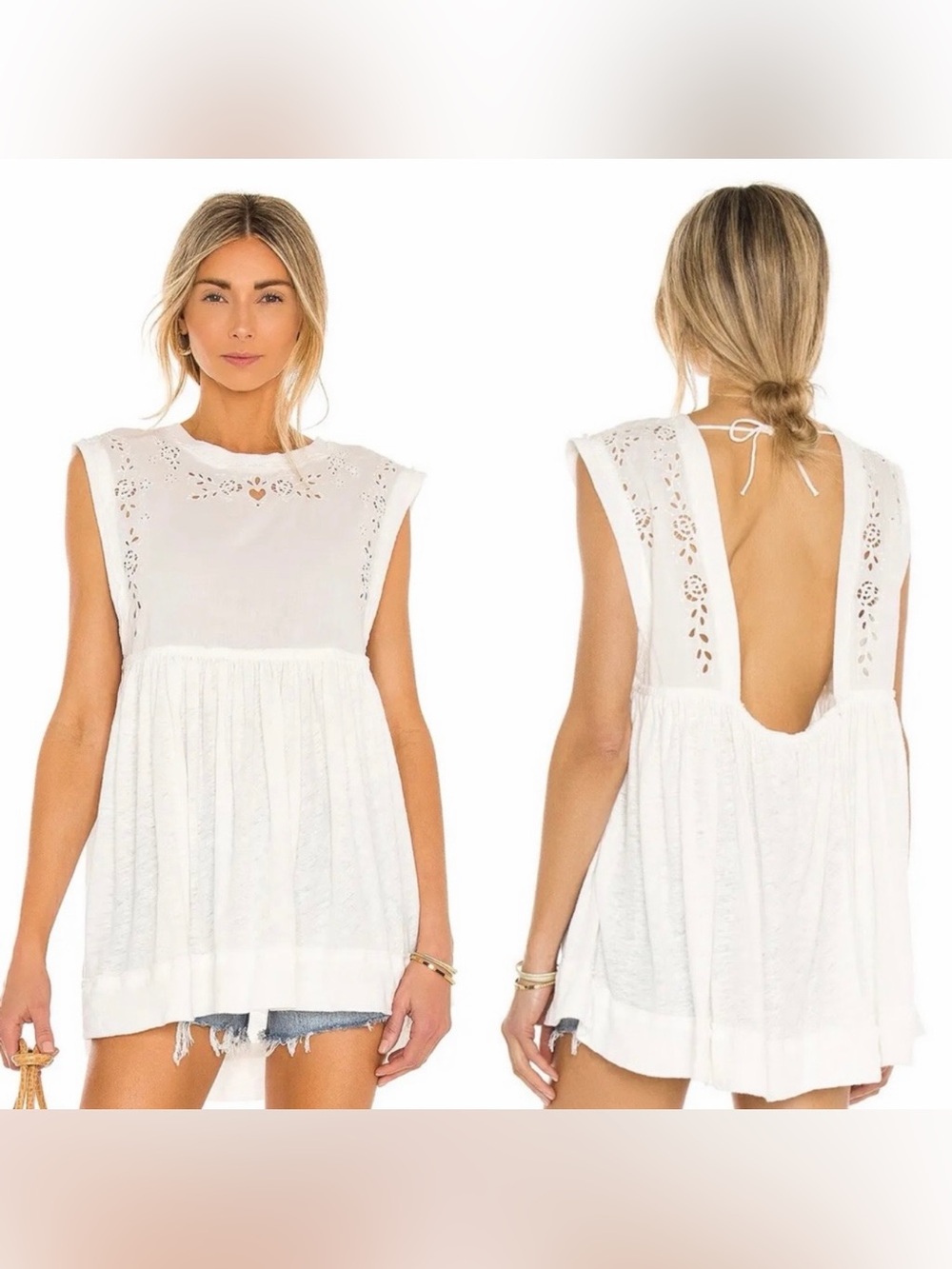 Free People Bella Babydoll Top in Ivory S